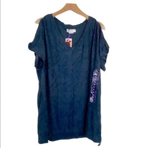 Peace & Pearls Eyelash Tee XXL India Ink Navy Twist Sleeve Hi-Low Hem NWT